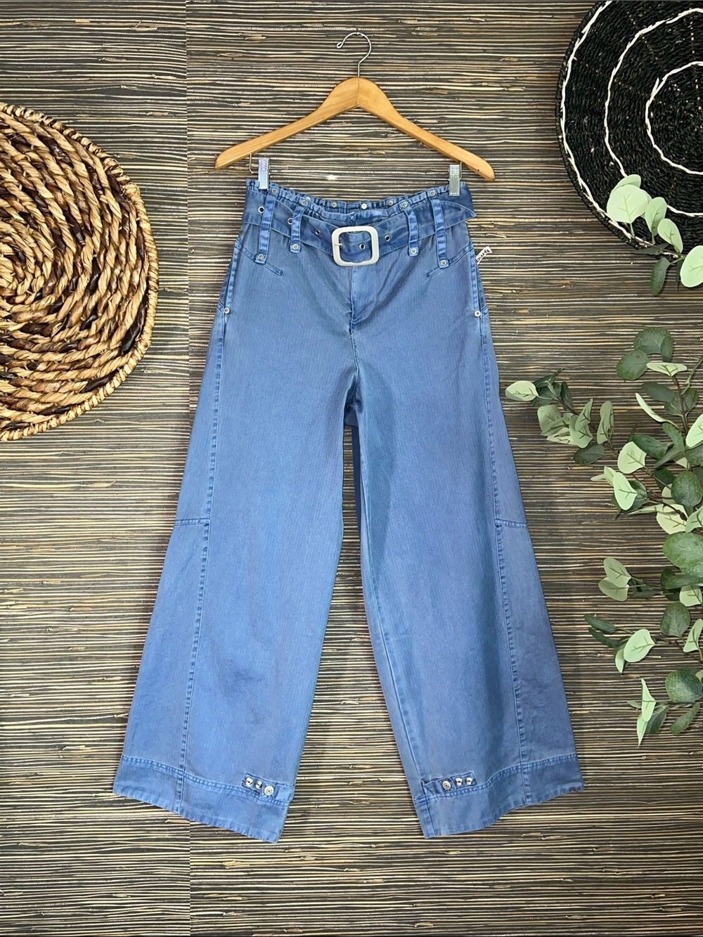 FREE PEOPLE We The Free Sloane Belted Pants Blue-Topaz Small - Picture 5 of 17
